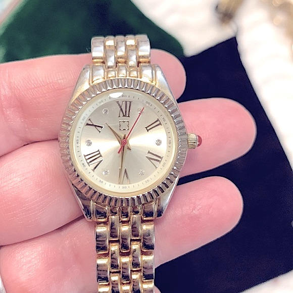 Liz Claiborne New York CZ Diamond Studded Circular Face Linked Watch, Gold-tone - Picture 3 of 16